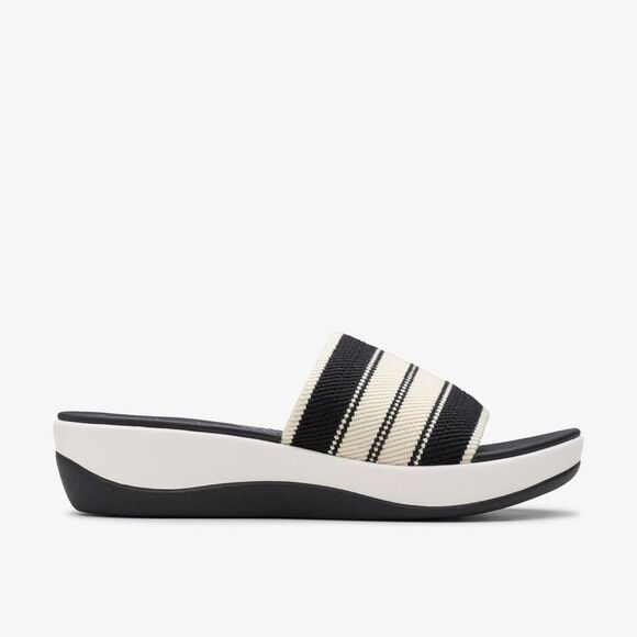 Clarks cloudsteppers comfort slip on sandals slides Arla Hollis Black stretchy 9 - Picture 1 of 11